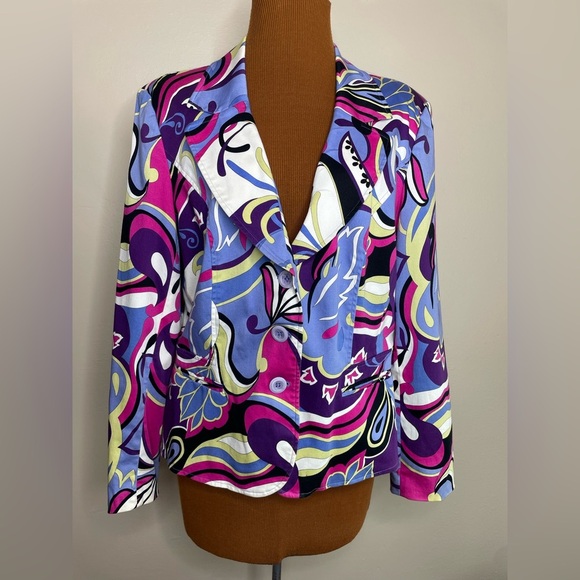 Peter Nygard Collection Multicolor Blazer Jacket Cotton Blend Size 14 - Picture 1 of 9
